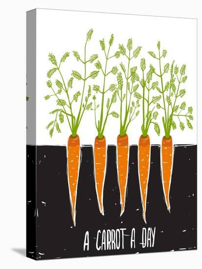 Growing Carrots Scratchy Drawing and Lettering. Raster Variant.-Popmarleo-Stretched Canvas