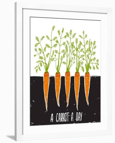 Growing Carrots Scratchy Drawing and Lettering. Raster Variant.-Popmarleo-Framed Art Print