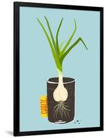 Growing Garlic with Green Leafy Top in Mug. Vegetable Container Gardening Illustration. Layered Vec-Popmarleo-Framed Art Print