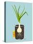 Growing Garlic with Green Leafy Top in Mug. Vegetable Container Gardening Illustration. Layered Vec-Popmarleo-Stretched Canvas