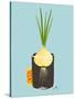 Growing Onion with Green Leafy Top in Container. Root Vegetable Container Gardening Illustration. L-Popmarleo-Stretched Canvas