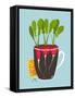 Growing Radish with Green Leafy Top in Pot. Root Vegetable Container Gardening Illustration. Layere-Popmarleo-Framed Stretched Canvas