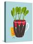 Growing Radish with Green Leafy Top in Pot. Root Vegetable Container Gardening Illustration. Layere-Popmarleo-Stretched Canvas