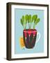 Growing Radish with Green Leafy Top in Pot. Root Vegetable Container Gardening Illustration. Layere-Popmarleo-Framed Art Print