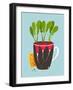 Growing Radish with Green Leafy Top in Pot. Root Vegetable Container Gardening Illustration. Layere-Popmarleo-Framed Art Print