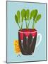 Growing Radish with Green Leafy Top in Pot. Root Vegetable Container Gardening Illustration. Layere-Popmarleo-Mounted Art Print