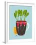 Growing Radish with Green Leafy Top in Pot. Root Vegetable Container Gardening Illustration. Layere-Popmarleo-Framed Art Print