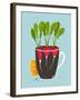 Growing Radish with Green Leafy Top in Pot. Root Vegetable Container Gardening Illustration. Layere-Popmarleo-Framed Art Print
