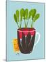 Growing Radish with Green Leafy Top in Pot. Root Vegetable Container Gardening Illustration. Layere-Popmarleo-Mounted Art Print