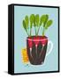 Growing Radish with Green Leafy Top in Pot. Root Vegetable Container Gardening Illustration. Layere-Popmarleo-Framed Stretched Canvas