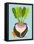 Growing Turnip with Green Leafy Top in Container. Root Vegetable Container Gardening Illustration.-Popmarleo-Framed Stretched Canvas