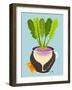 Growing Turnip with Green Leafy Top in Container. Root Vegetable Container Gardening Illustration.-Popmarleo-Framed Art Print