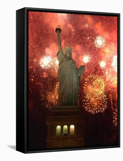 Grucci Fireworks Light the Sky Over the Statue of Liberty-null-Framed Stretched Canvas