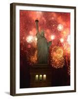 Grucci Fireworks Light the Sky Over the Statue of Liberty-null-Framed Premium Photographic Print