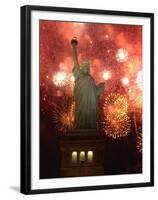 Grucci Fireworks Light the Sky Over the Statue of Liberty-null-Framed Premium Photographic Print