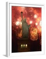 Grucci Fireworks Light the Sky Over the Statue of Liberty-null-Framed Premium Photographic Print