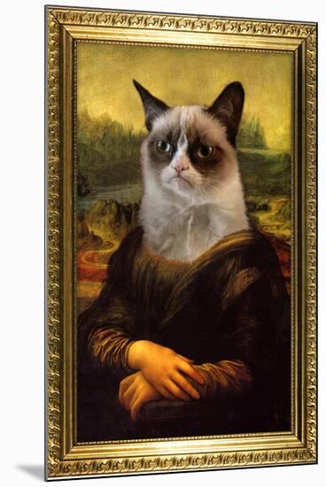 Grumpy Cat Mona Lisa-null-Mounted Art Print