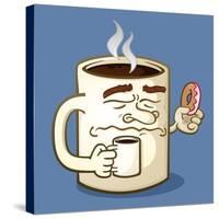 Grumpy Coffee Cartoon Character Eating A Donut-Tony Oshlick-Stretched Canvas