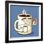 Grumpy Coffee Cartoon Character Eating A Donut-Tony Oshlick-Framed Art Print