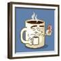 Grumpy Coffee Cartoon Character Eating A Donut-Tony Oshlick-Framed Premium Giclee Print