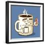 Grumpy Coffee Cartoon Character Eating A Donut-Tony Oshlick-Framed Premium Giclee Print