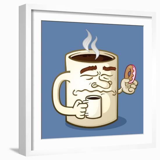 Grumpy Coffee Cartoon Character Eating A Donut-Tony Oshlick-Framed Premium Giclee Print