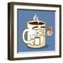 Grumpy Coffee Cartoon Character Eating A Donut-Tony Oshlick-Framed Art Print