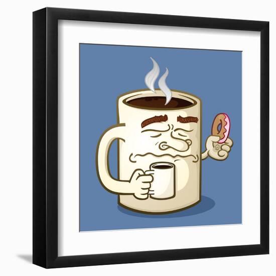 Grumpy Coffee Cartoon Character Eating A Donut-Tony Oshlick-Framed Art Print