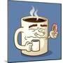 Grumpy Coffee Cartoon Character Eating A Donut-Tony Oshlick-Mounted Art Print