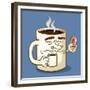 Grumpy Coffee Cartoon Character Eating A Donut-Tony Oshlick-Framed Premium Giclee Print