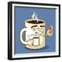 Grumpy Coffee Cartoon Character Eating A Donut-Tony Oshlick-Framed Premium Giclee Print