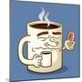 Grumpy Coffee Cartoon Character Eating A Donut-Tony Oshlick-Mounted Premium Giclee Print