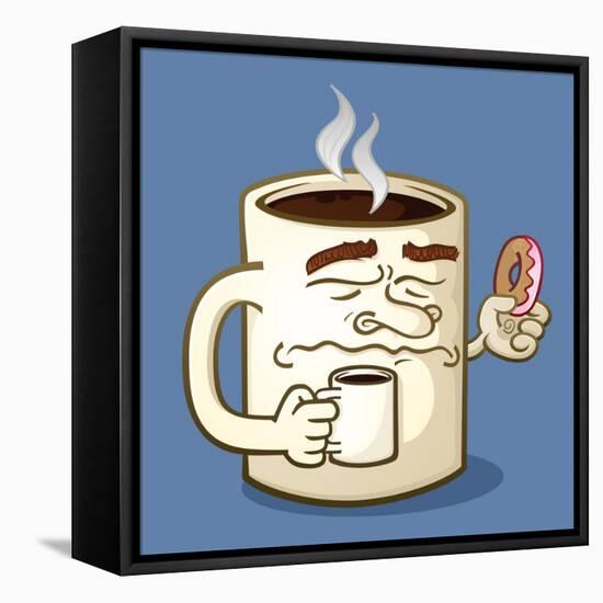 Grumpy Coffee Cartoon Character Eating A Donut-Tony Oshlick-Framed Stretched Canvas