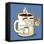 Grumpy Coffee Cartoon Character Eating A Donut-Tony Oshlick-Framed Stretched Canvas