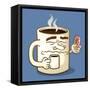 Grumpy Coffee Cartoon Character Eating A Donut-Tony Oshlick-Framed Stretched Canvas