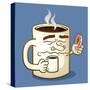 Grumpy Coffee Cartoon Character Eating A Donut-Tony Oshlick-Stretched Canvas