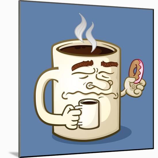 Grumpy Coffee Cartoon Character Eating A Donut-Tony Oshlick-Mounted Art Print