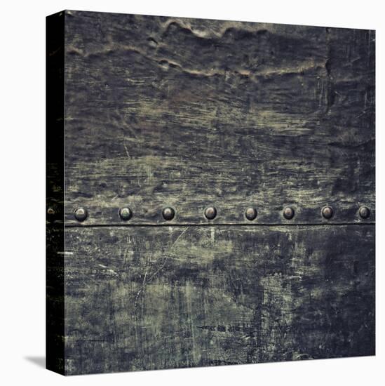 Grunge Black Metal Plate with Rivets Screws Background Texture-Voy-Stretched Canvas
