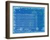 Grunge Blue Horizontal Architectural Background with Elements of Plan and Facade Drawings-tairen-Framed Art Print