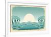 Grunge Blue Waves With Sun.Painted Background On Old Paper Texture-GeraKTV-Framed Art Print