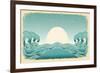 Grunge Blue Waves With Sun.Painted Background On Old Paper Texture-GeraKTV-Framed Art Print