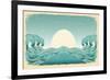 Grunge Blue Waves With Sun.Painted Background On Old Paper Texture-GeraKTV-Framed Art Print