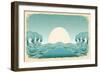 Grunge Blue Waves With Sun.Painted Background On Old Paper Texture-GeraKTV-Framed Art Print