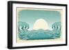 Grunge Blue Waves With Sun.Painted Background On Old Paper Texture-GeraKTV-Framed Art Print