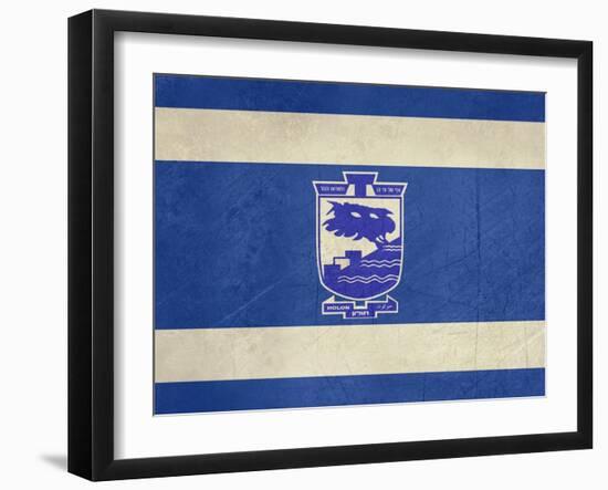 Grunge City Of Holon Flag From State Of Israel In Official Colours-Speedfighter-Framed Art Print