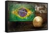 Grunge Flag Of Brasil On The Wall And Ball-yuran-78-Framed Stretched Canvas