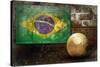 Grunge Flag Of Brasil On The Wall And Ball-yuran-78-Stretched Canvas