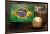 Grunge Flag Of Brasil On The Wall And Ball-yuran-78-Framed Art Print