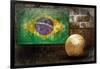 Grunge Flag Of Brasil On The Wall And Ball-yuran-78-Framed Art Print