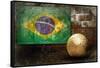 Grunge Flag Of Brasil On The Wall And Ball-yuran-78-Framed Stretched Canvas